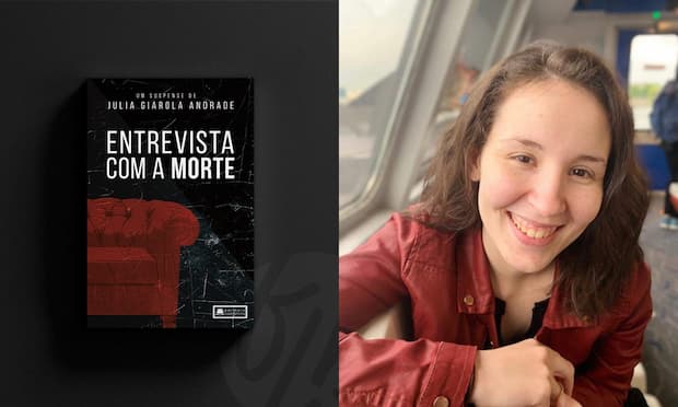 Julia Giarola e seu livro "Entrevista com a Morte". Photo: Disclosure.