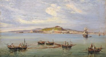 Nápoles: MSM 13, Gonsalvo Carelli, Naples seen from the sea, 21st century. XIX, Oil on canvas, 42 x 56 cm, Certosa and Museum of SaNápoleso (Nápoles, Italy).